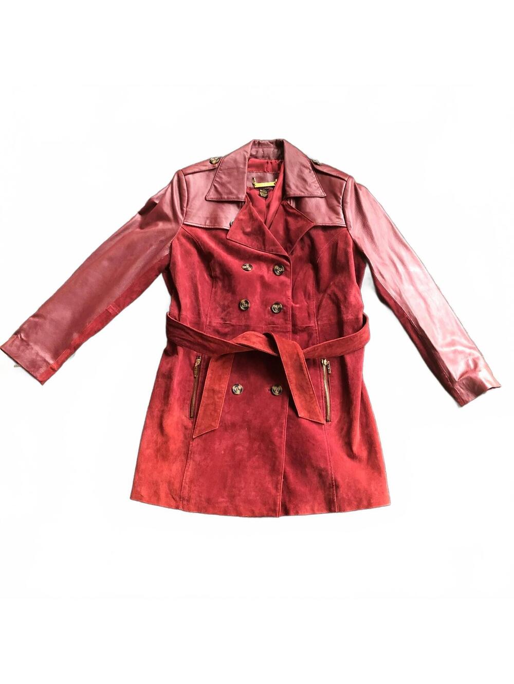 IMAN Luxe Leather & Suede Trench Coat Size L Dark Academia 90s Grunge Matrixcore